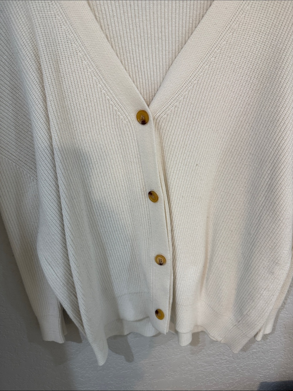 Cream V-Neck Button Ribbed Cardigan - Picture 3 of 5